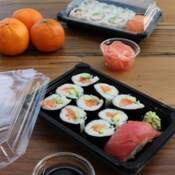 7.25 X 5 Inch Black Sushi Trays With Lids Disposable Sushi Packaging Box 