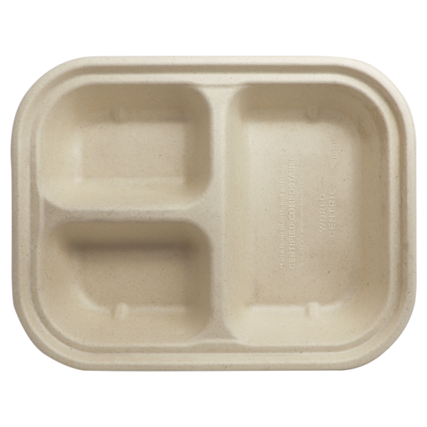 29 oz Fiber Container PLA Lined, 3-Compt - World Centric